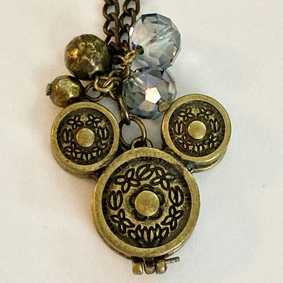 Vintage Disney Hidden Mickey Mouse Ears Locket Necklace Gold Tone AB Beads 30" - Picture 2 of 12